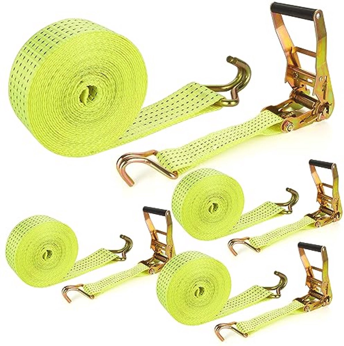 Heavy Duty 2 Inch Ratelriemen 20ft - 4 Pack Tie Down Bandjes met Dubbele J Haak voor Verplaatsen en Beveiligen van Cargo