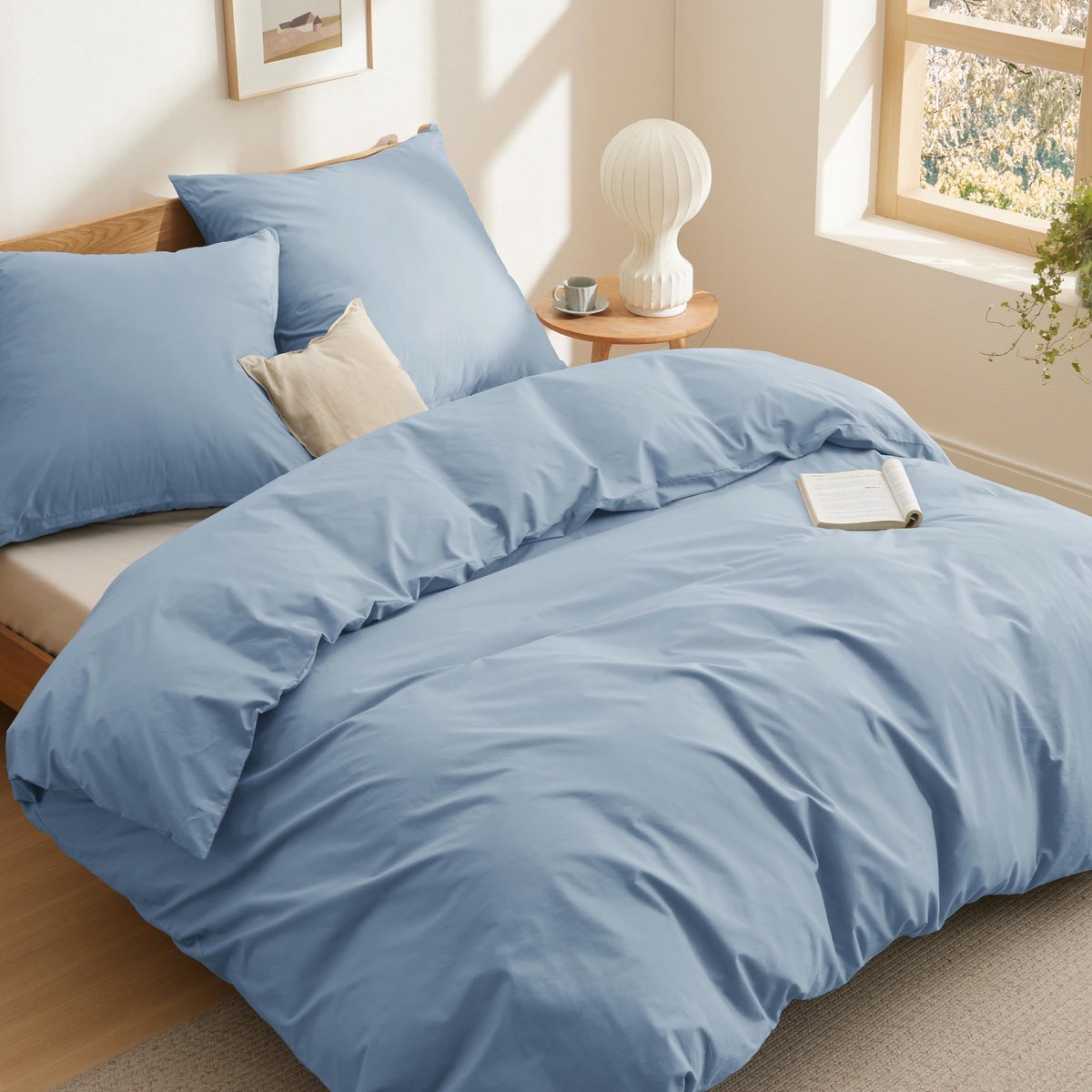 Unyqoos Grijsblauw katoenen beddengoedset 220x240 cm met ritssluiting en kussenslopen