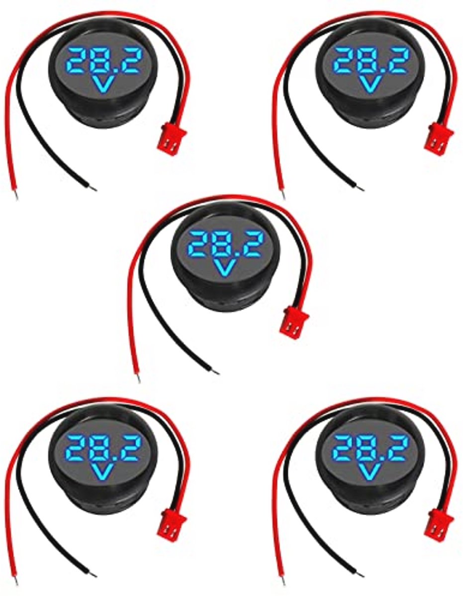 Mini volmeter DC 4-100V - Nauwkeurige digitale spanningsmeter met LED-display - Omgekeerde polariteitsbescherming - 5 stuks