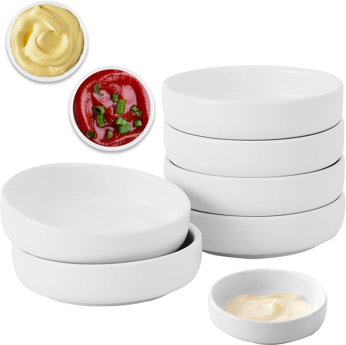 Ceramic Dipping Bowls - 6 Stuks - 9 x 9 x 2.2 cm - Ronde Sojasaus Schalen - Dessertkommen Set