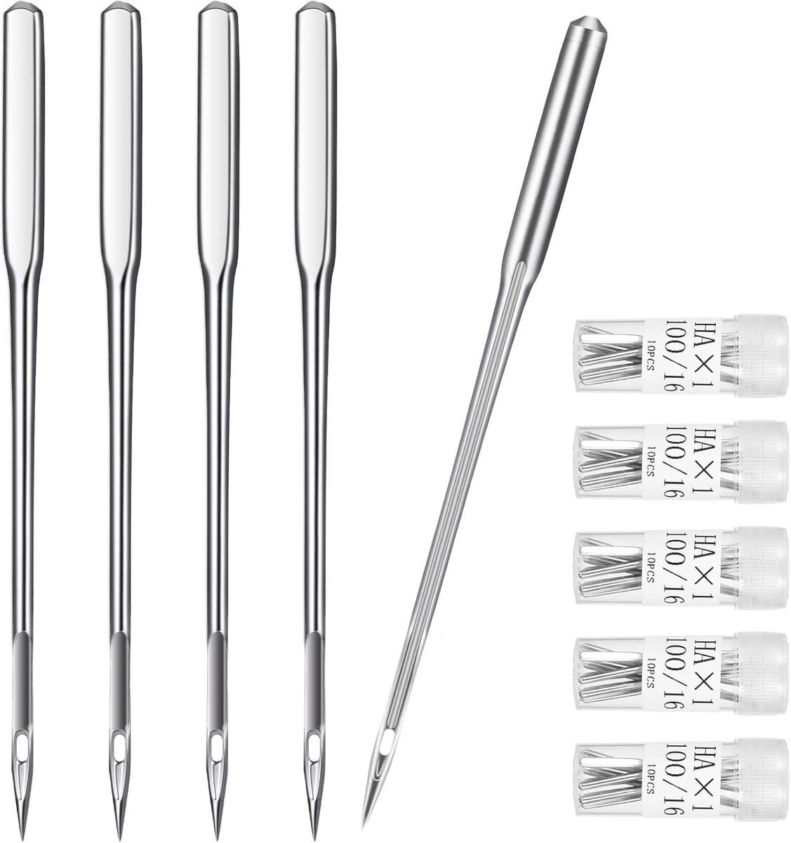 Universal Sewing Machine Needles - Size 100/16 - Normale Naaimachine Naalden voor Leer - Jeans - Borduren - Robuuste Naalden - Geschikt voor Dikke Stoffen Naaimachines (50)