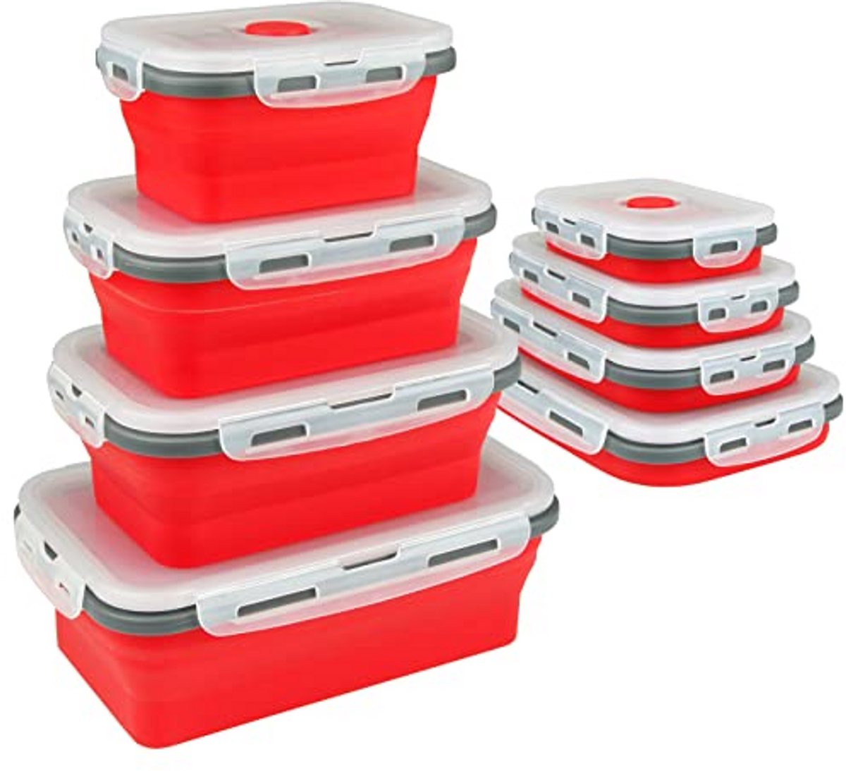 Vouwbare voedselopslagcontainers - 4-delige set met luchtdichte deksel en ventilatie - Ideaal voor organisatie en opslag in RV's, maaltijdprep, lunchen en meer - Magnetronbestendig