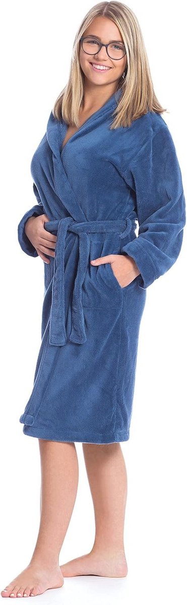 Unisex Microvezel Badjas Maat 176 Blauw