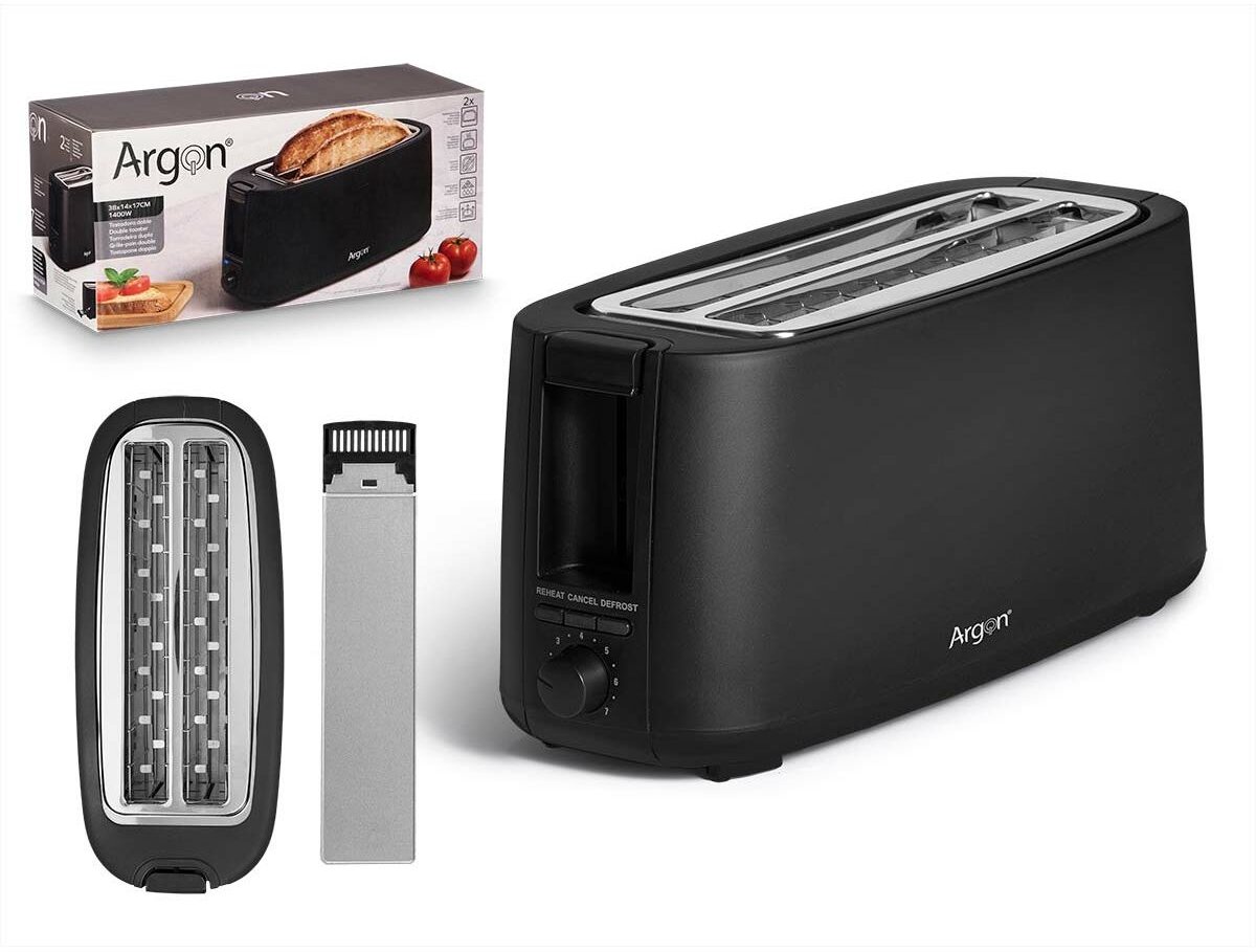 Broodrooster Argon - lang - Zwart - 1400 W - 2 sleuven