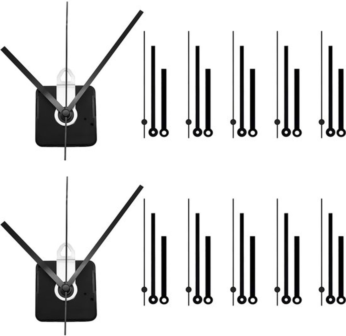 KARZO - Pakket van 10 vervangsets voor herenhorloges - Klokmechanisme, reservewijzers, knutselset voor grote wandklok van plastic en metaal, zwart, zwart