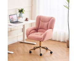 STILVORA Bureaustoel – Draaibare Kantoorstoel – Hoogteverstelbaar Met Gouden Poten – Ergonomische Comfortabele Zitting Voor Home-Office En Thuiswerk – Teddy Stof – Roze