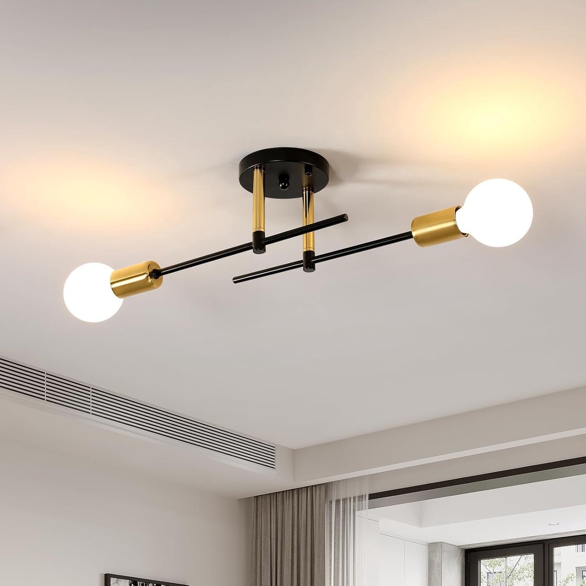 Plafondlamp - Vintage & Industrieel - 2-Lichts - E27 Fitting - Metaal - Retro Plafondspot voor Slaapkamer, Keuken & Eetkamer - Zwart