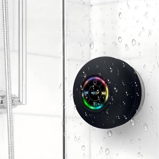 Waterdichte Bluetooth luidspreker met zuignap, draagbaar, mini, LED-licht, bass stereo, handsfree bellen, voor badkamer en buiten