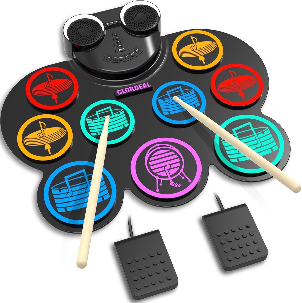 Elektrisch Drumstel - Elektronische Drumset - 9 Siliconen Pads - Ingebouwde Stereoluidsprekers - Draagbaar & Opvouwbaar - Beginners & Kinderen - Cadeautip