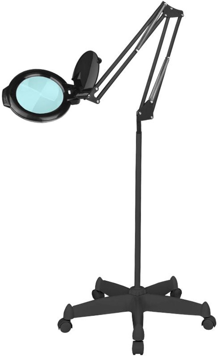 Loeplamp LED 5D op Statief met Wielen voor Manicure, Wimpers & PMU – Professionele Vergrootlamp met Verstelbare Arm – Glow Moonlight 8013 Zwart