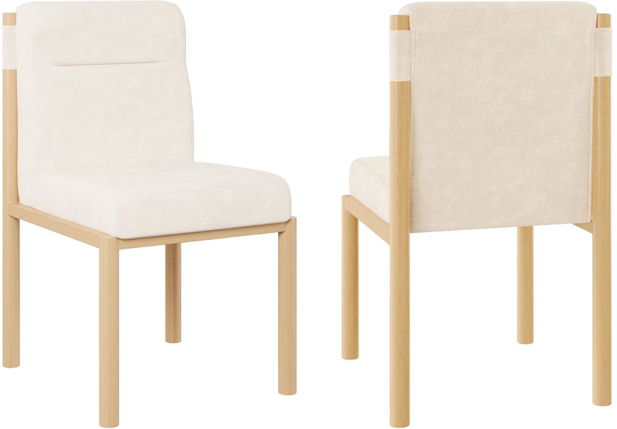 Merax Set van 2 Eetkamerstoelen – Sherpa Stof – Comfortabel Dik Bekleed – Houten Look Frame – Scandinavische Eetkamerstoelen voor Keuken Woonkamer Café – Beige
