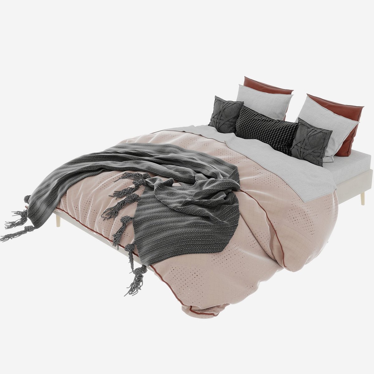 Merax Gestoffeerd Bed 160 x 200 cm - Laag Bedframe - Fluwelen Stof - Metalen Frame - Houten Lattenbodem - Beige