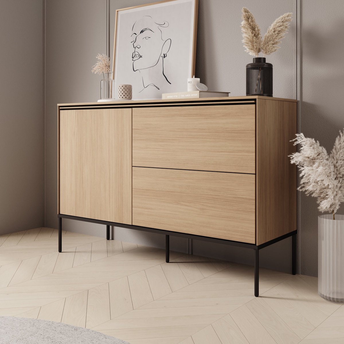 Meubella - Vicious - Dressoir - Eiken - 127x41x85 cm