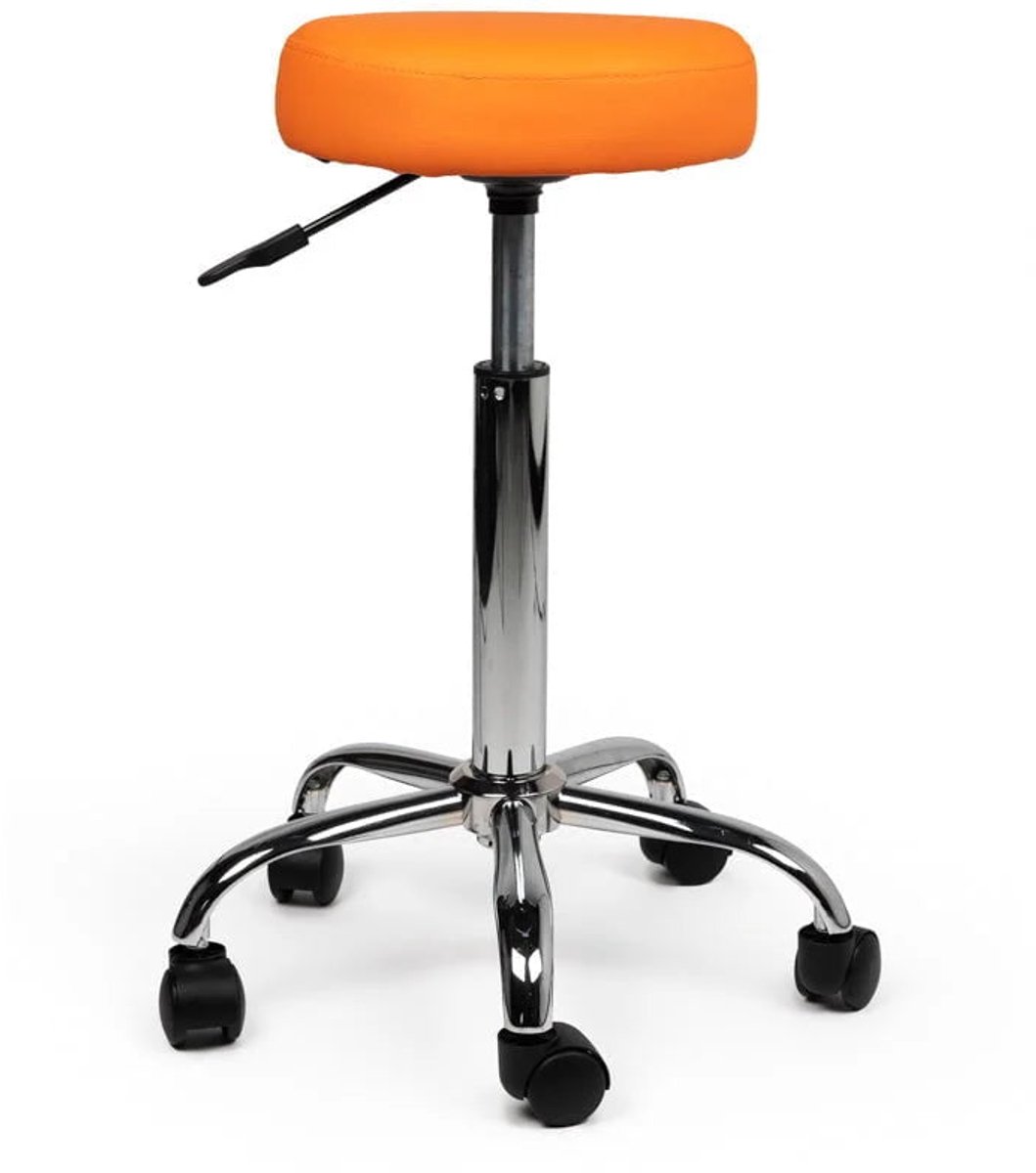 Ergonomische Tabouret Oranje op Wielen Standaard (50-68cm) / zonder Voetsteun / Standaard wielen