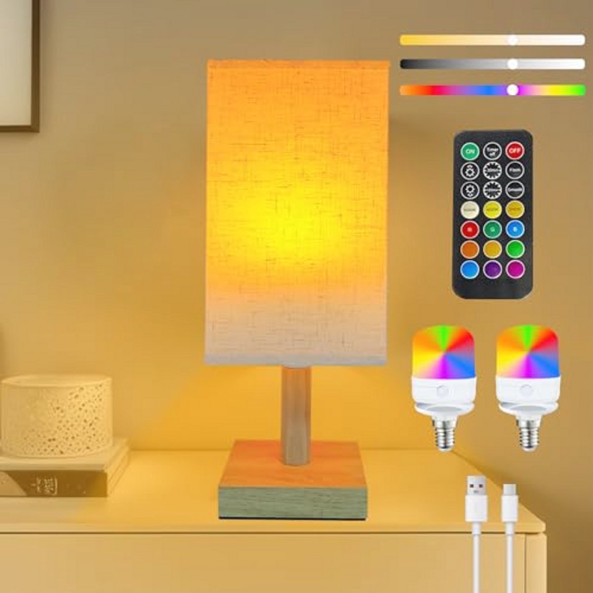 Draadloze RGB Bedlamp met Afstandsbediening en Timer - 2 Stuks Dimbare Lampen voor Slaapkamer en Woonkamer