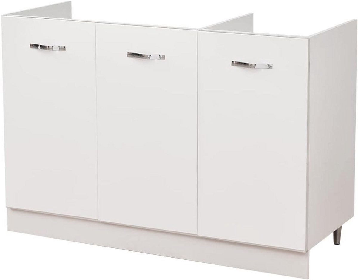 Keukenonderkast met 3 Deuren en Ruime Opbergruimte - Witte Inbouwkast voor Spoelbak 120 cm