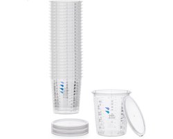 BenBow Professionele maatbeker 25 x 1370 ml met 3 x deksel, mengbeker met veelzijdige schaalverdeling voor hars, epoxyhars en lak, beker met schaal, lakmengbeker, maatbeker, lakbeker, wegwerpmengbeker