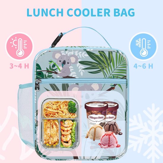 Clastyle Geïsoleerde Koala Lunchbox voor Kid Boy Girl School Lunch Bag Groen Dier Lunch Koeltas voor Outdoor Picknicks Draagbare Lichtgewicht met Flessenhouder — afbeelding 4