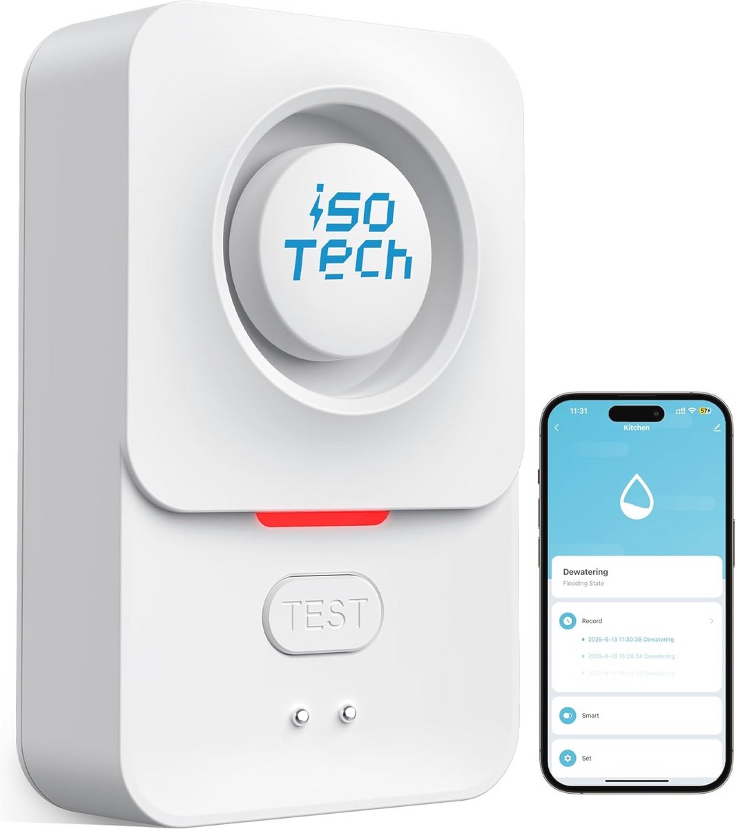 Slimme Waterdetector WiFi met 120dB Alarm en Tuya App - Waterproof en Eenvoudige Installatie voor Huizen