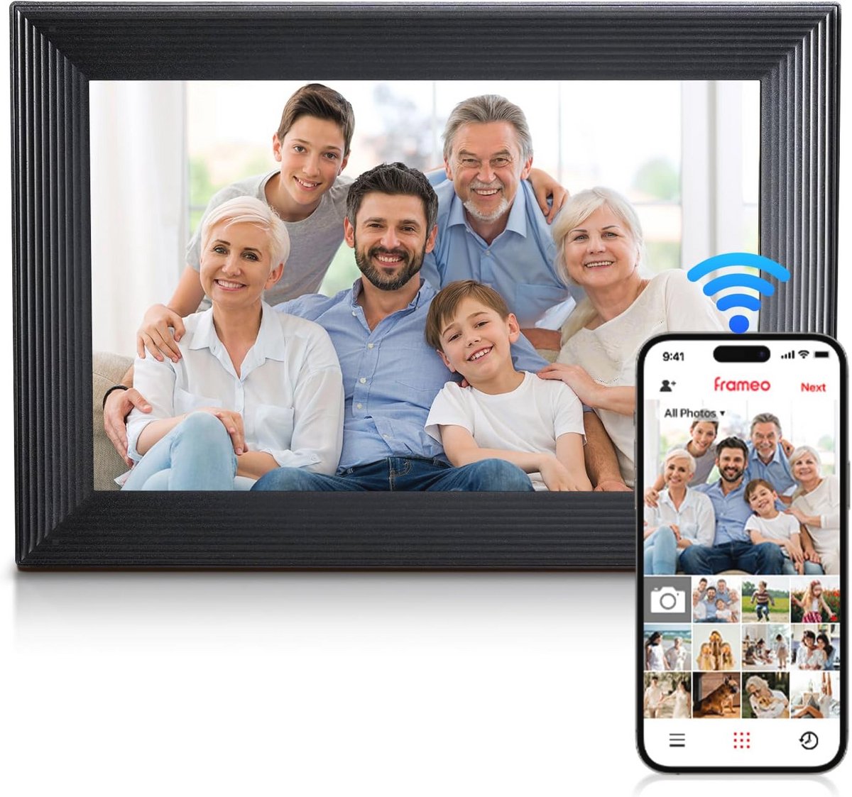 Digitale Fotolijst 10,1 inch met WiFi en 32GB Geheugen - Touchscreen, Automatische Rotatie en Delen via App