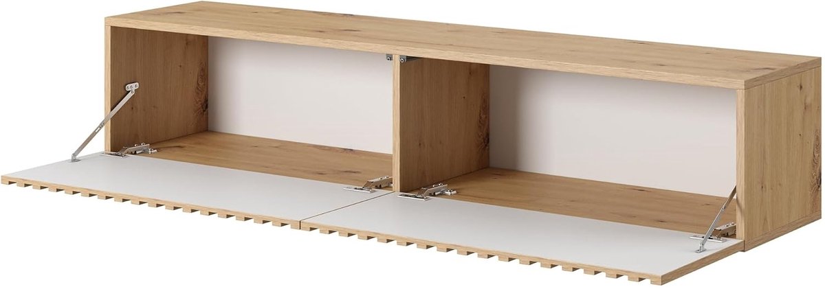 Telire Luxe Hangend TV-Meubel 140 cm – Gefreesde Fronten – Mat Gelamineerd – Soft-Close Kleppen – Moderne Minimalistische Wandkast – Eiken/Zwart – Altameubel