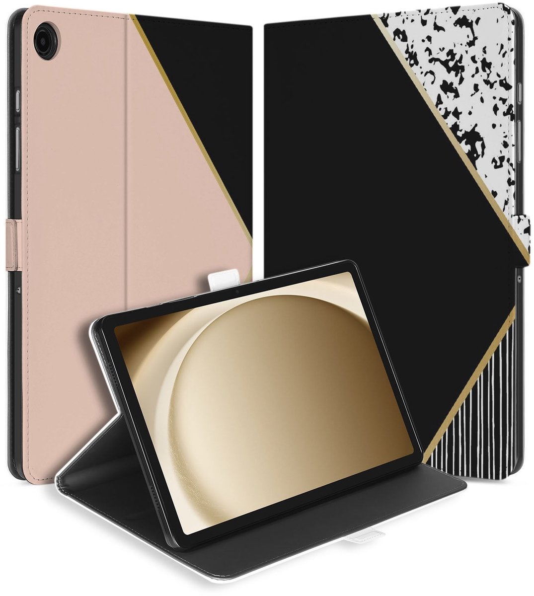Black Pink Shapes Tablet Hoesje met Standaard Samsung Galaxy Tab A11 Plus