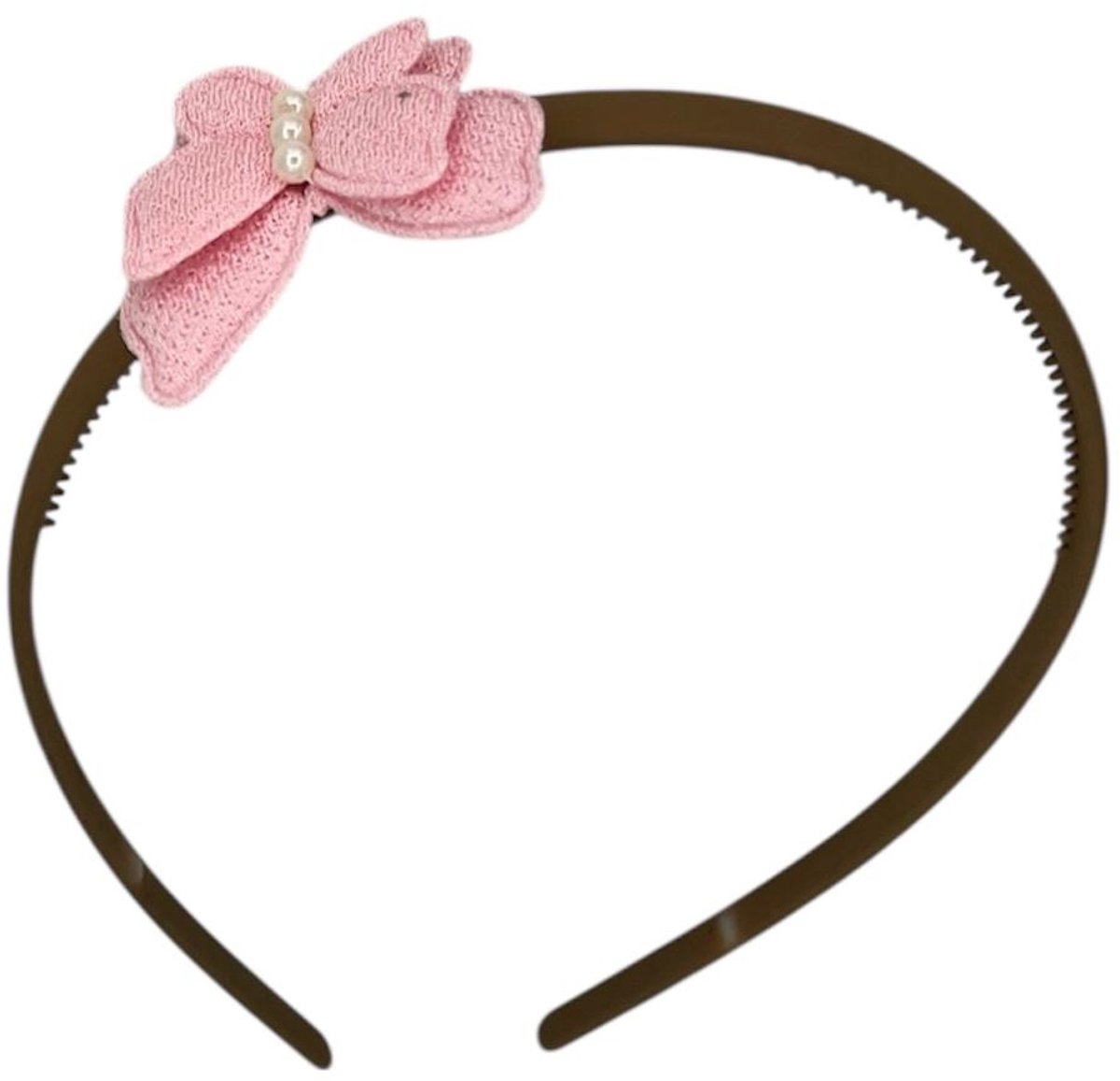 Diadeem met vlinder - khaki diadeem - velvet - lichtroze