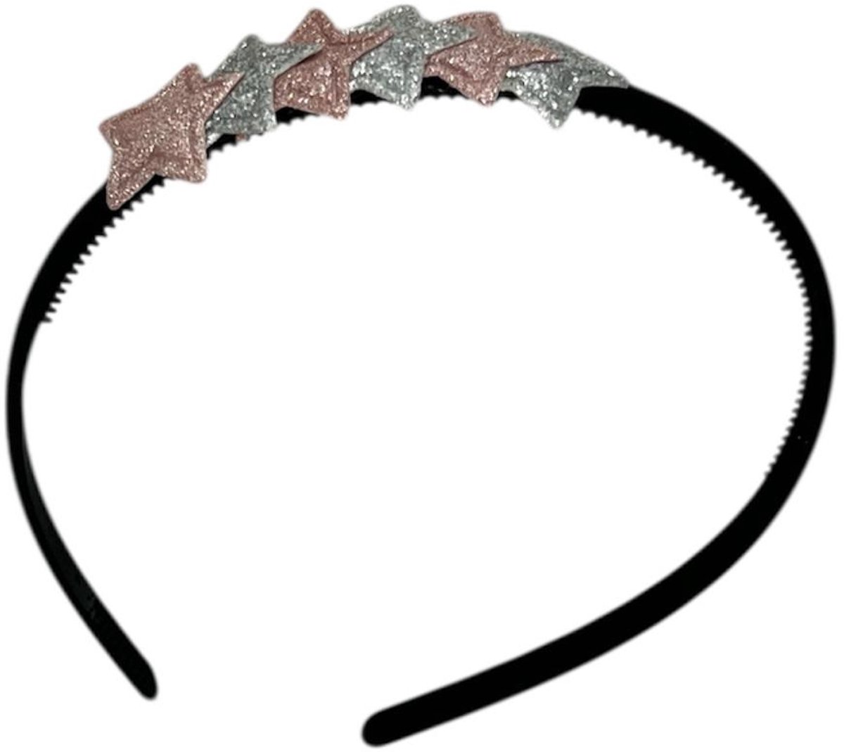 Diadeem met sterretjes - kerstcollectie - glitters - ster - zilver - roze