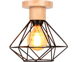 Plafondlamp Vintage Woonkamer E27 Plafondverlichting Industrieel Hout voor Slaapkamer Zwart