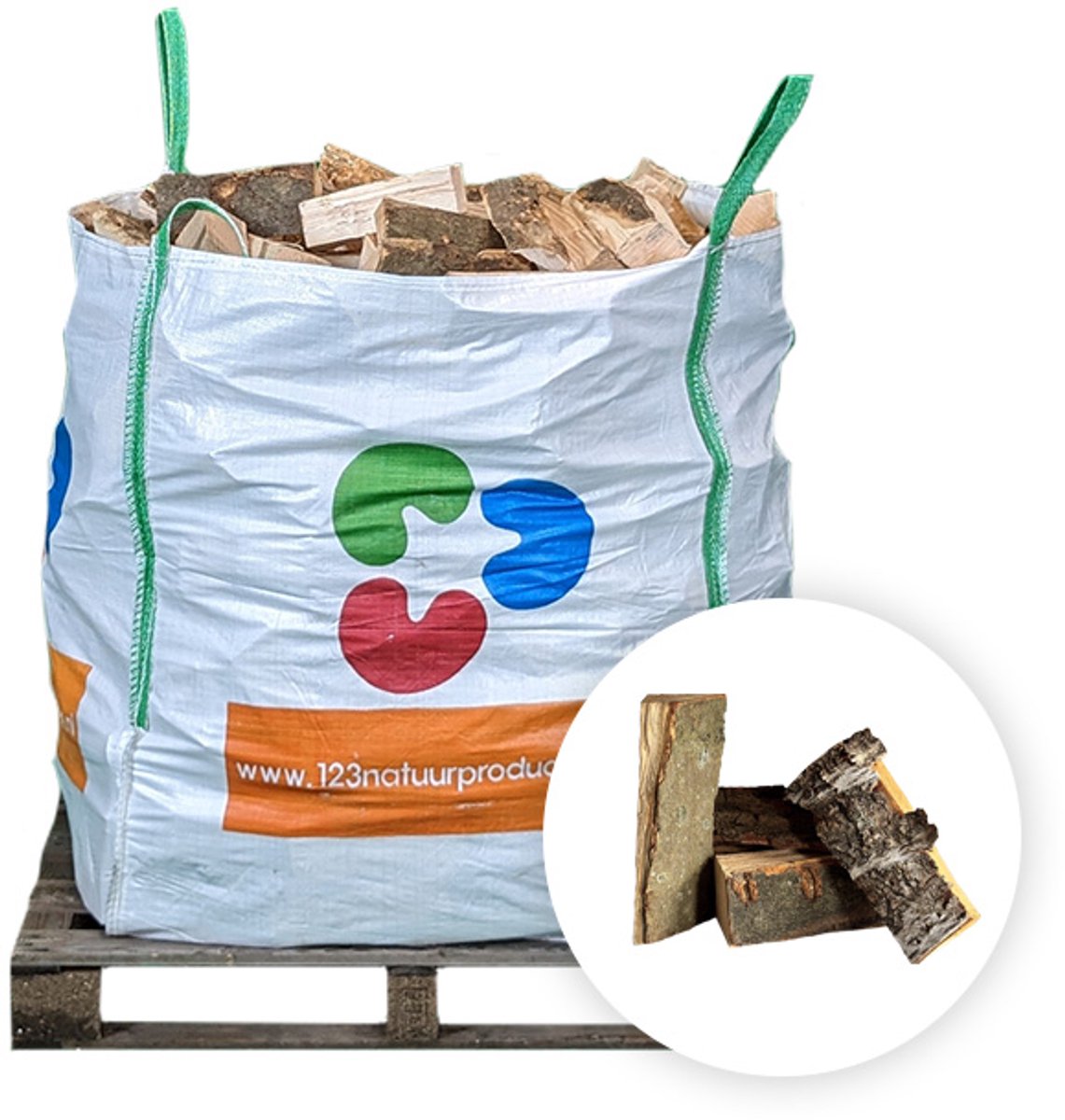 123natuurproducten.nl - Ovengedroogd haardhout PREMIUM MIX - Bigbag 1 kuub