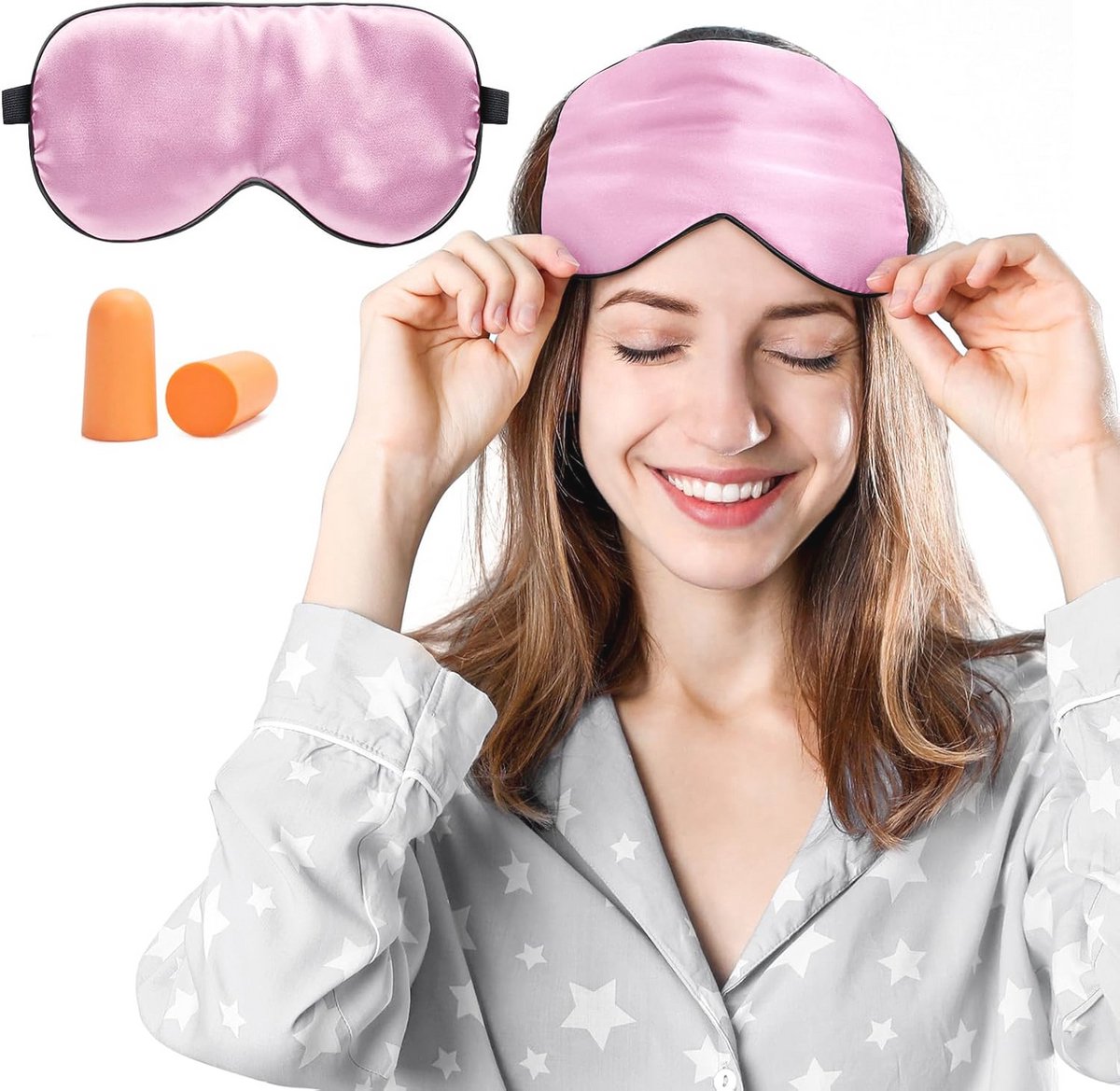 Zijde Slaapmasker voor Volwassenen - Hypoallergeen en Ademend met Verstelbare Band - Ideaal voor Thuis en Op Reis (Roze)