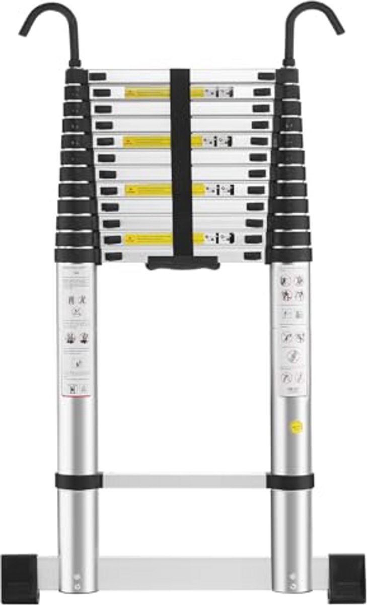 Telescopische Aluminium Ladder van 5m met Afneembare Haken en Balansbalk - Belastbaar tot 150 kg