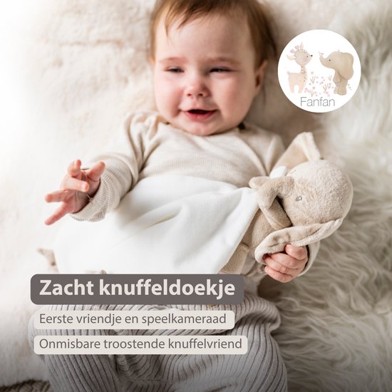 Nattou FanFan Baby Knuffeldoekje met Knuffel - 27 x 27 cm - Doudou Olifant - Baby Cadeau - Gebroken Wit van Nattou — afbeelding 4