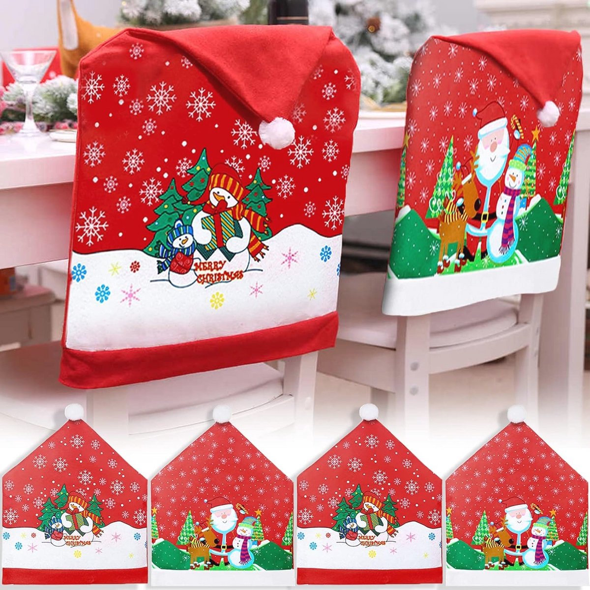 Universele Stretch Kerststoelhoezen Set van 4 voor Eetkamer en Decoratie