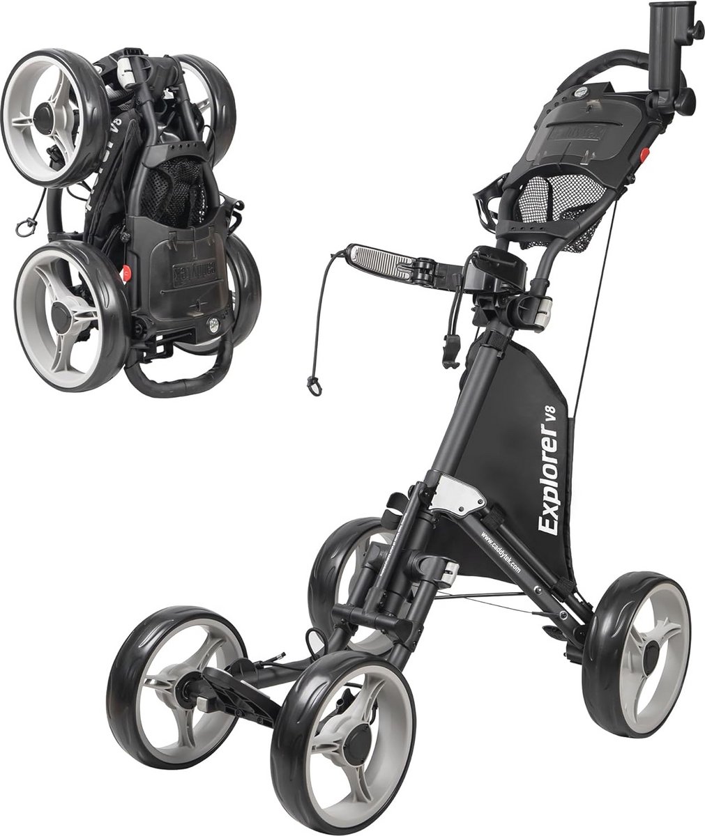Lichtgewicht 4 Wielen Golf Push Cart met Verstelbare Handvatten en Opbergruimte