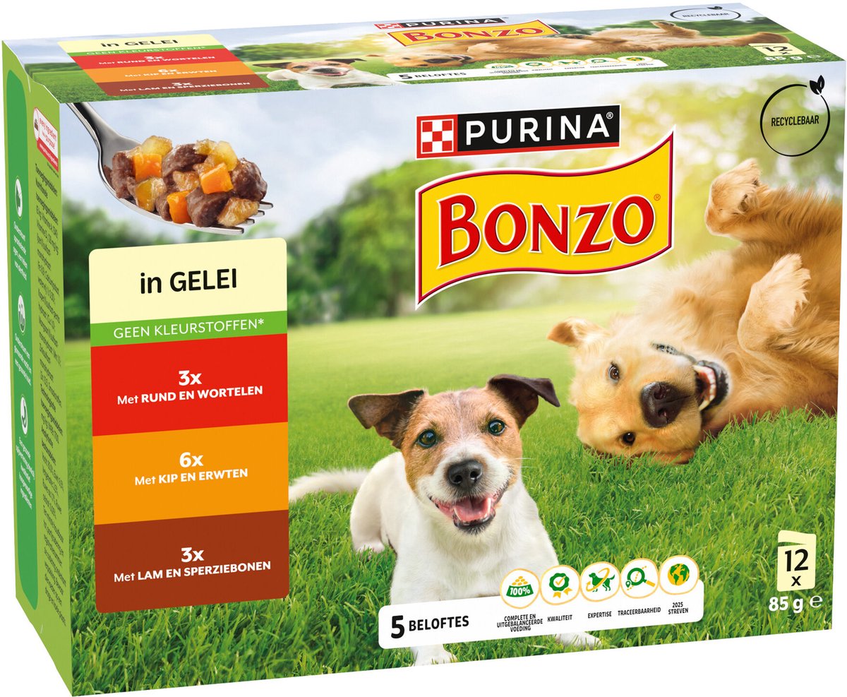 Bonzo Mixpakket 12 stuks rund/kip/lam in saus