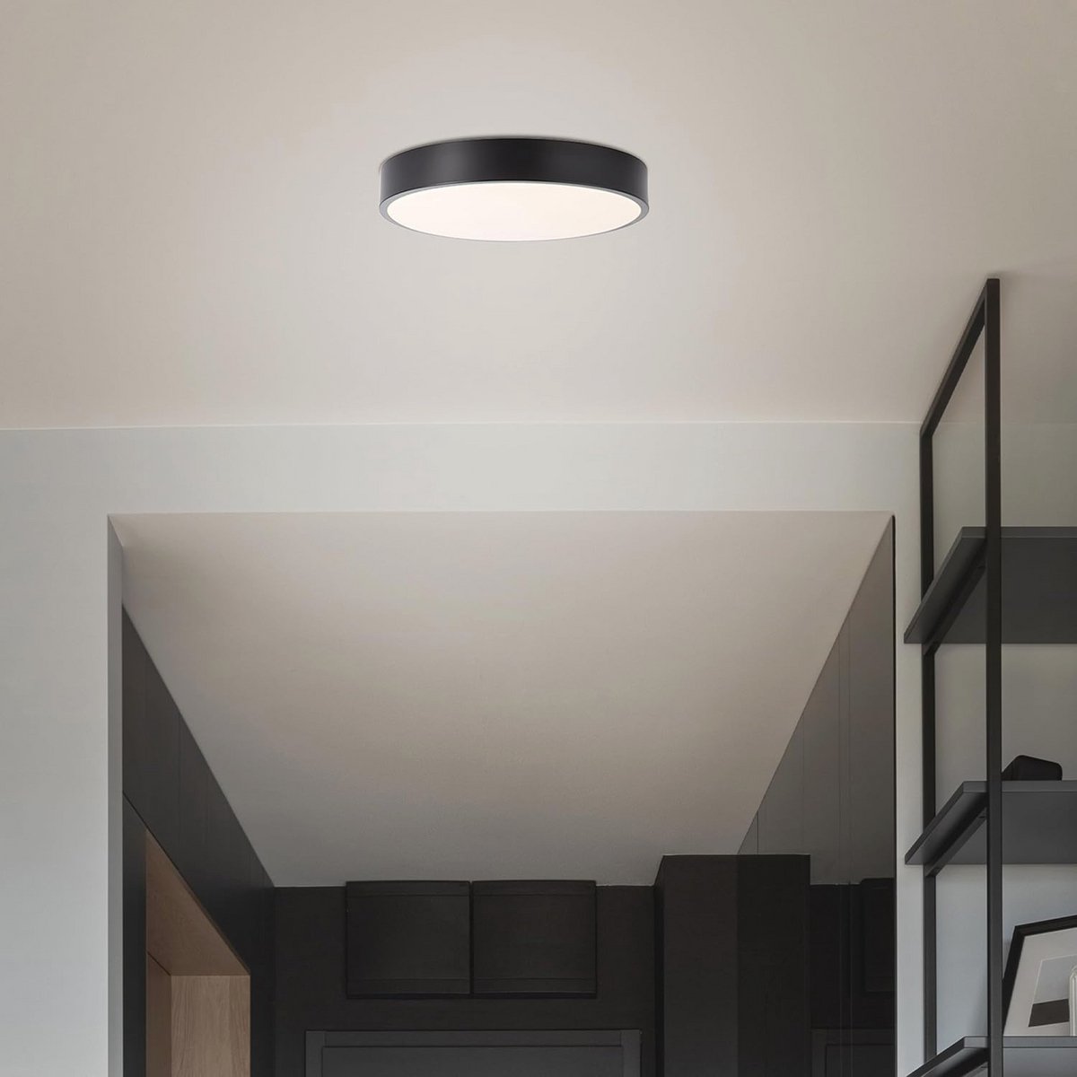 Moderne LED Plafondlamp Ø 33 cm met Warm Wit Licht en Zwart Frame