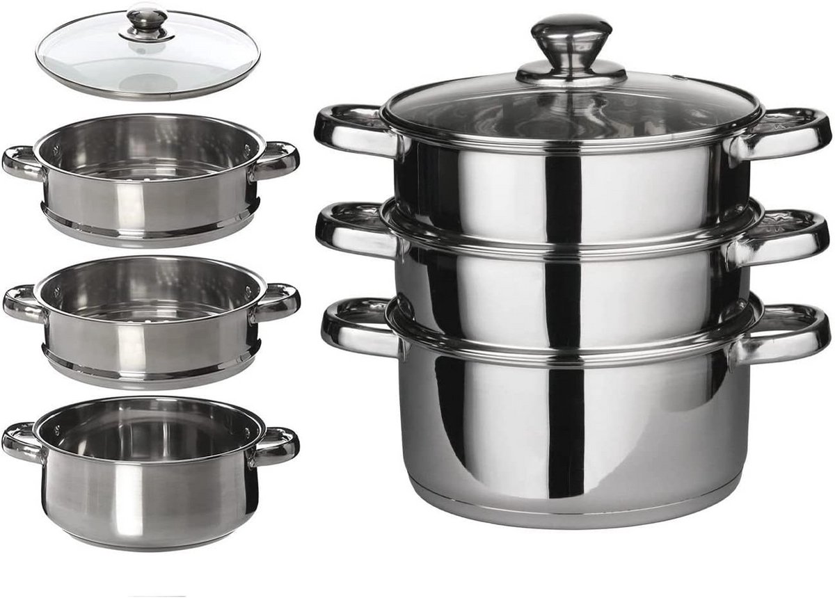 Stoomboot Set Met Glazen Deksel - 3 Tier Kookgerei 22CM