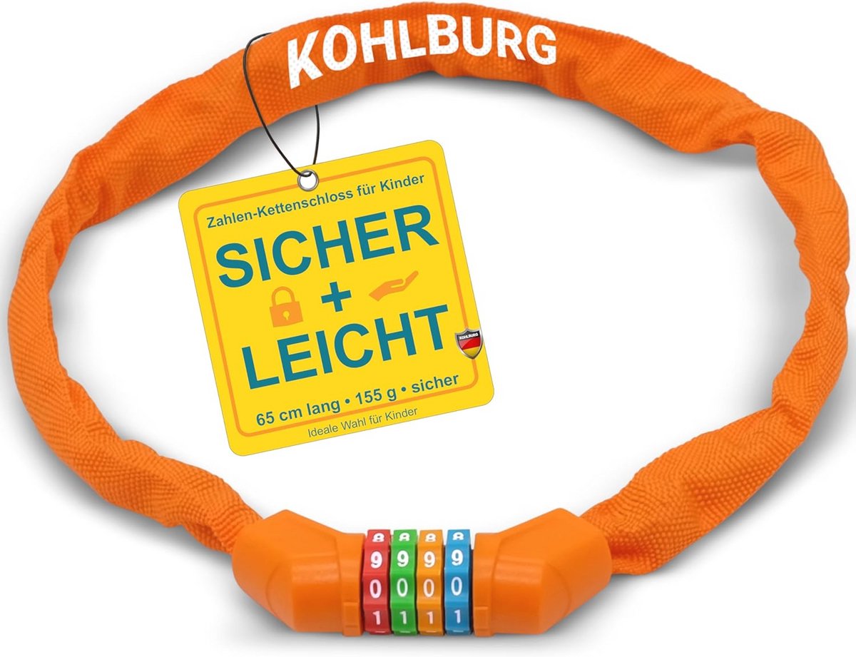 Kinderfietsslot met 4-Cijferig Combinatieslot en Stalen Ketting voor Kinderen