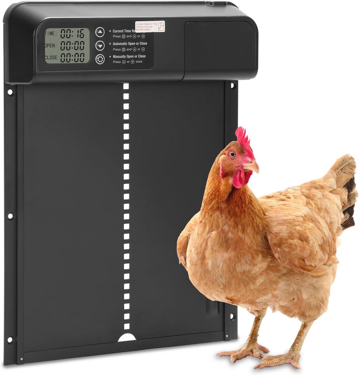 Herrselsam Automatische kippenklep met timer/handmatig/anti-stampermodus, elektrische kippenklep, automatisch met aluminiumlegering, kippendeur, led-display, waterdichte deuropener voor kippenhok