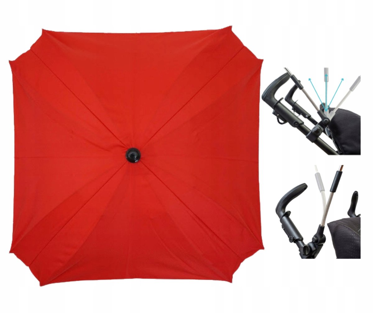 Rode Kinderwagenparasol Vierkant UV50+ 62cm - Bescherming tegen Zon & Regen