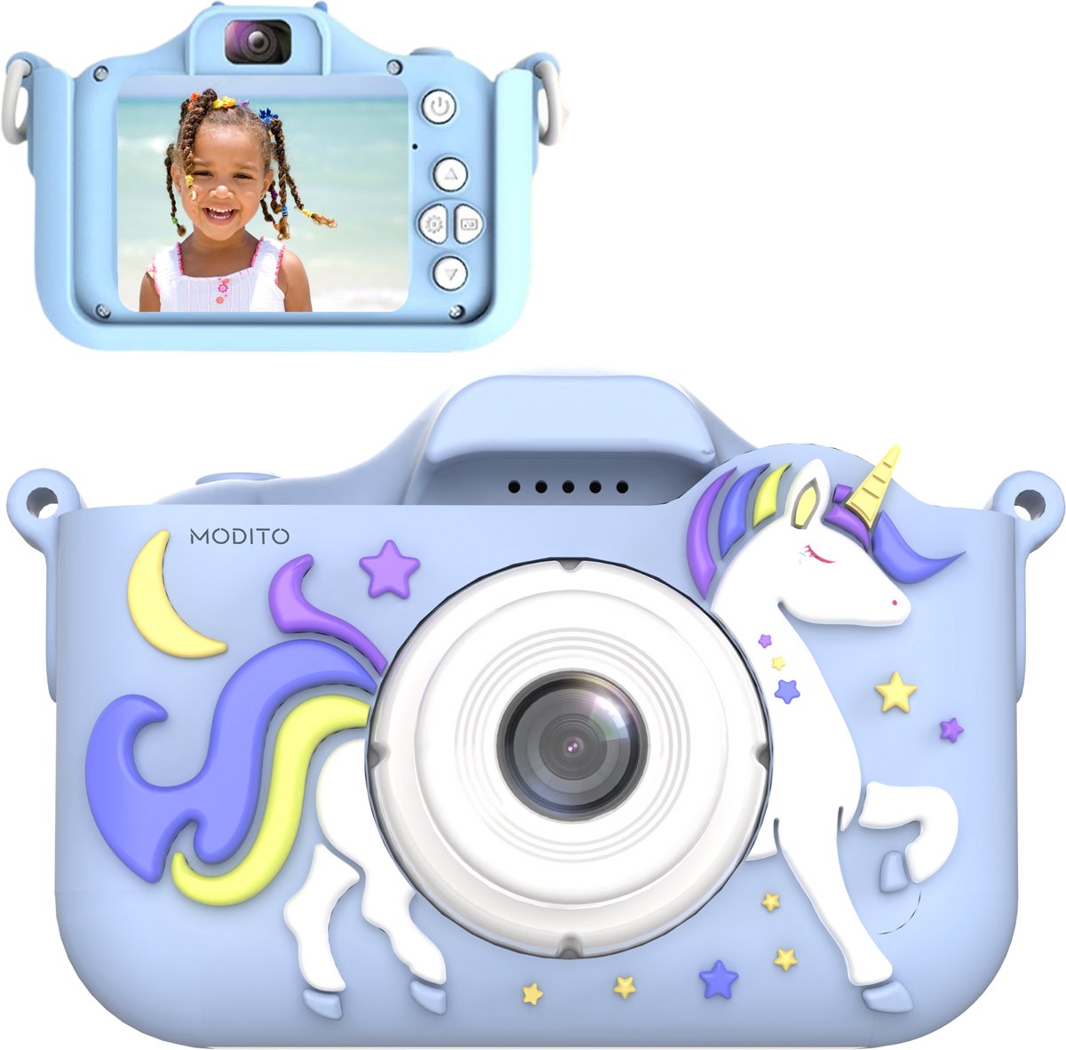 Modito Digitale Kindercamera HD 1080p - Speelgoedcamera - 32GB micro sd kaart - Fototoestel Voor Kinderen - Blauw