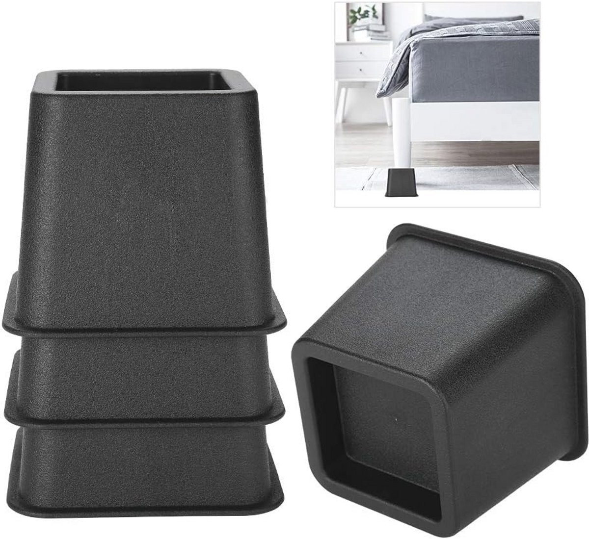 Meubel Riser Set voor Bed en Stoelen - 4 Stuks, 5 Inch Hoogte - Zwart