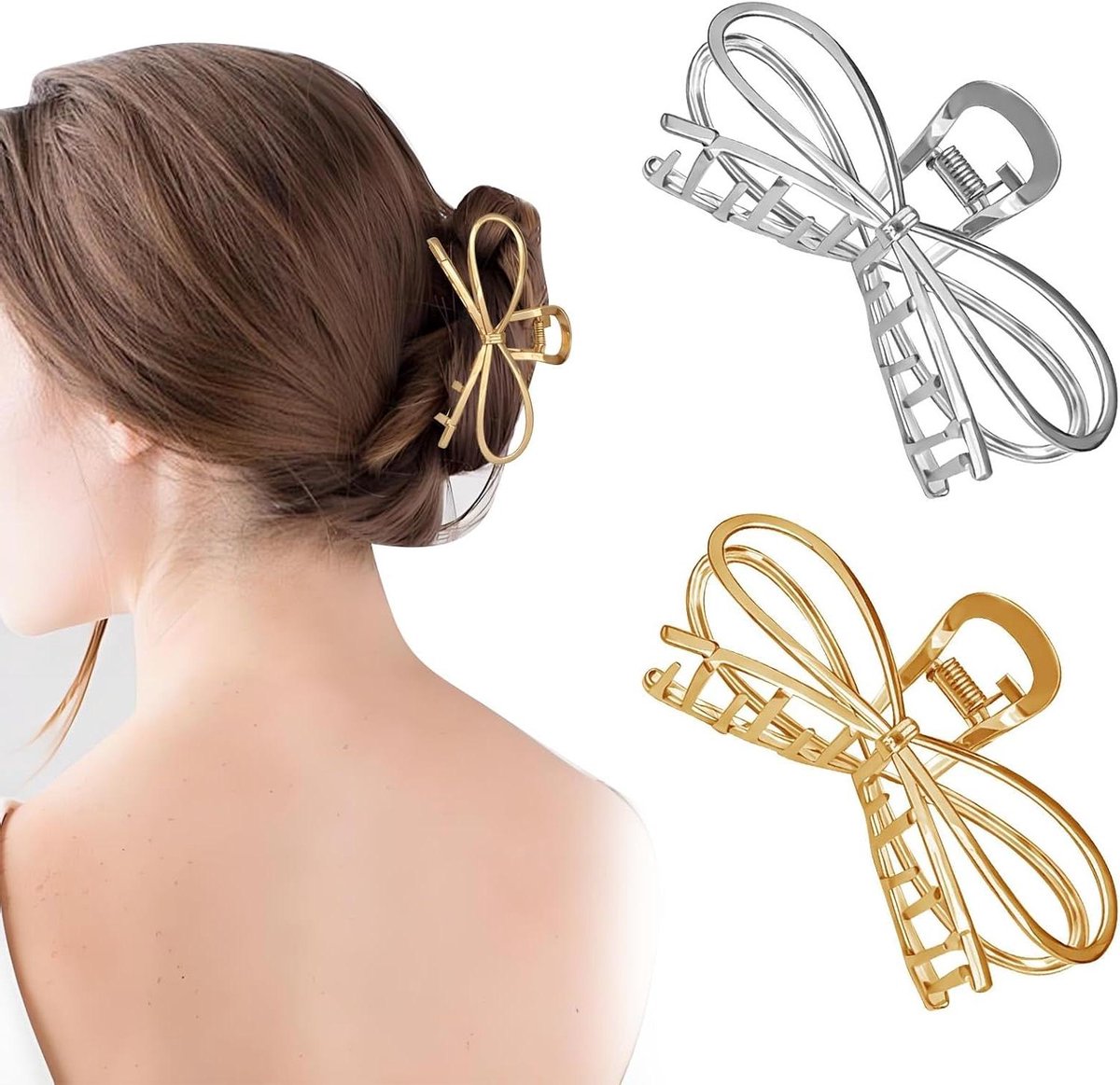 E-Ambar - Boog Haarklauw Clips voor Vrouwen - Gouden en Zilveren Haarspeld Decoraties