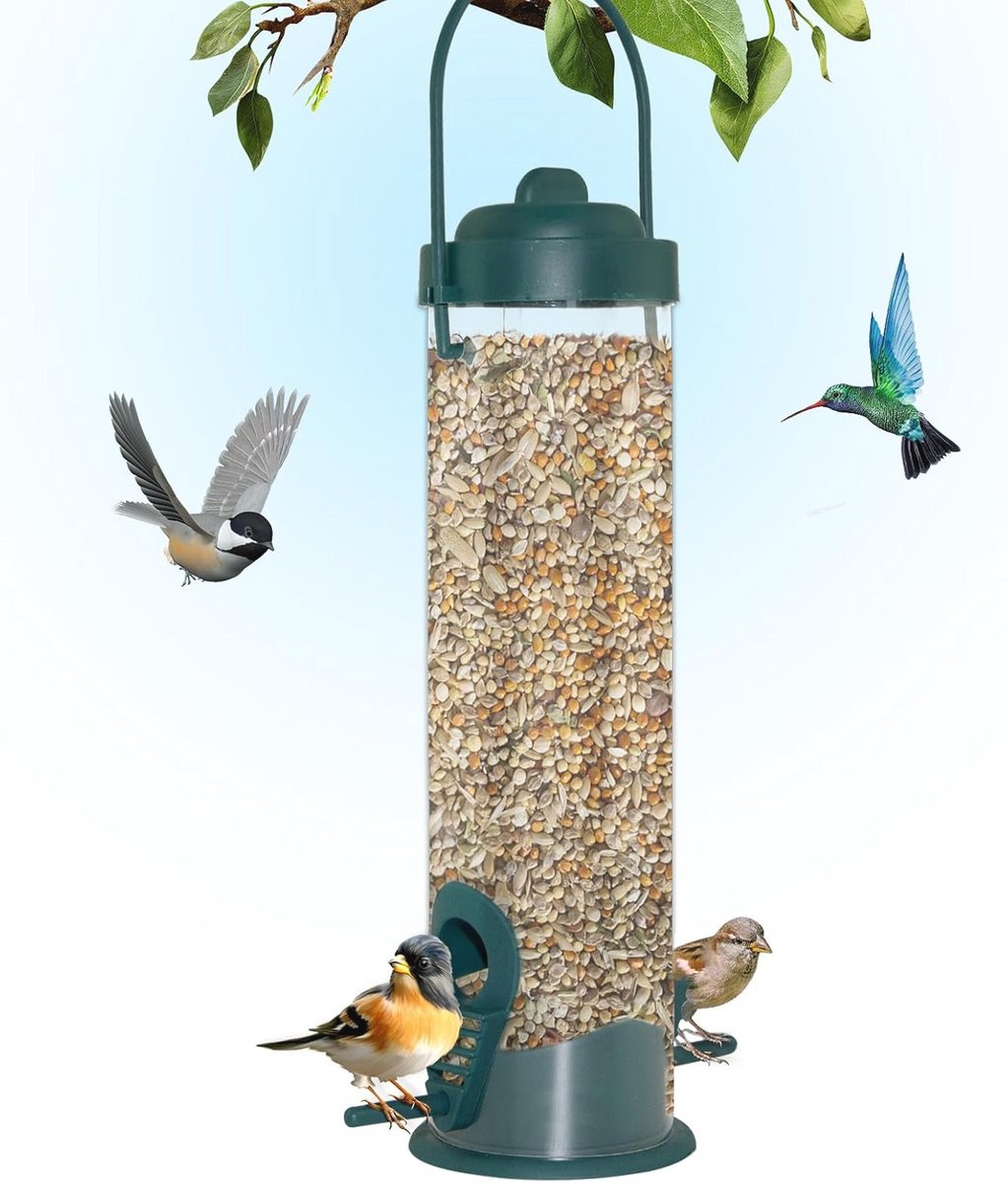Eekhoornbestendige vogelvoederbuis voor wilde vogels - 2-poorts, weerbestendig en droogbaar