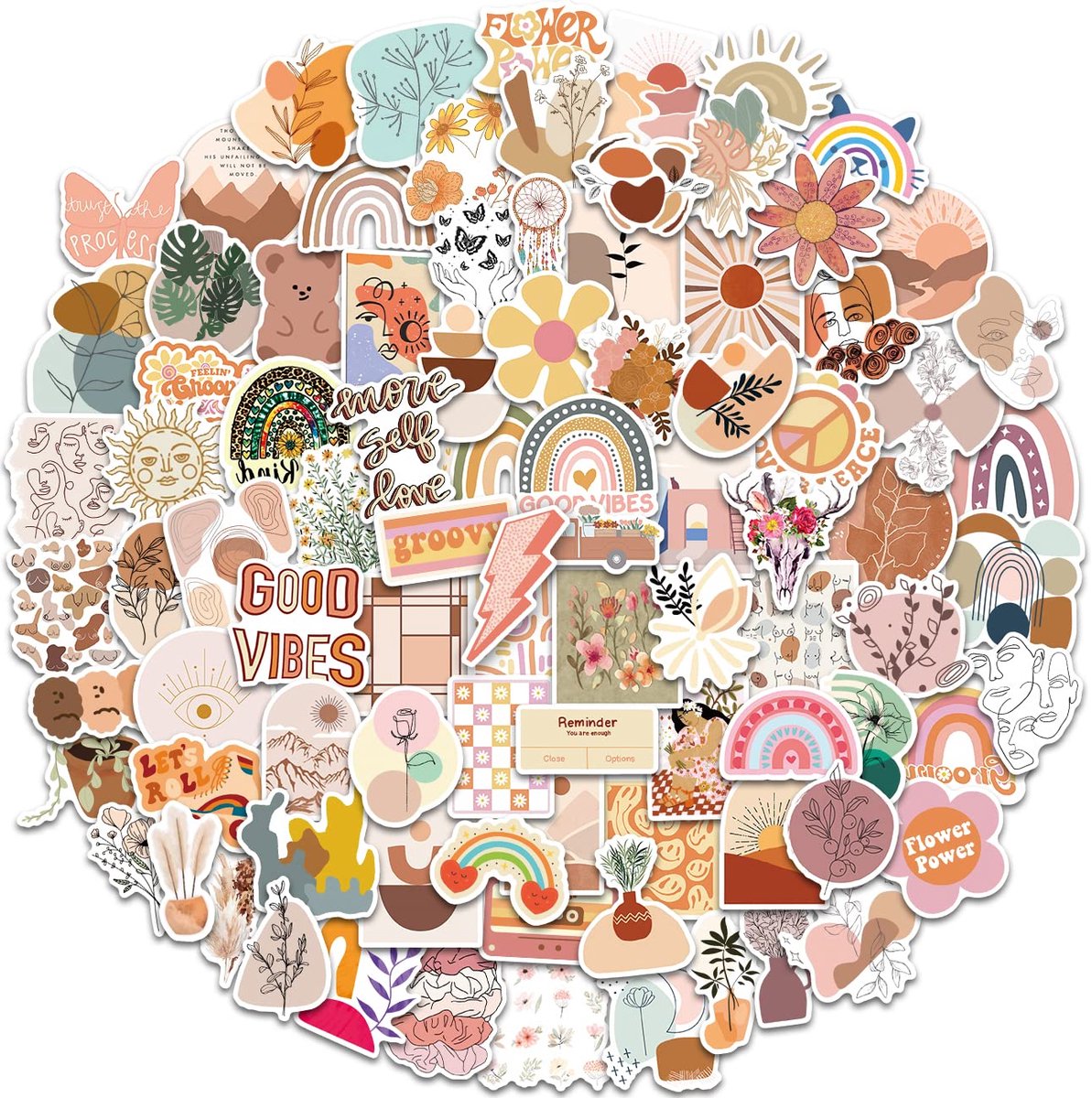 IMPERATORIS® 100 bohemian stickers Scrapbook Stickers voor Bullet/Bujo/Junk Journal - Planner/Laptop/Telefoon/Agenda Sticker - Voor Volwassenen en Kinderen