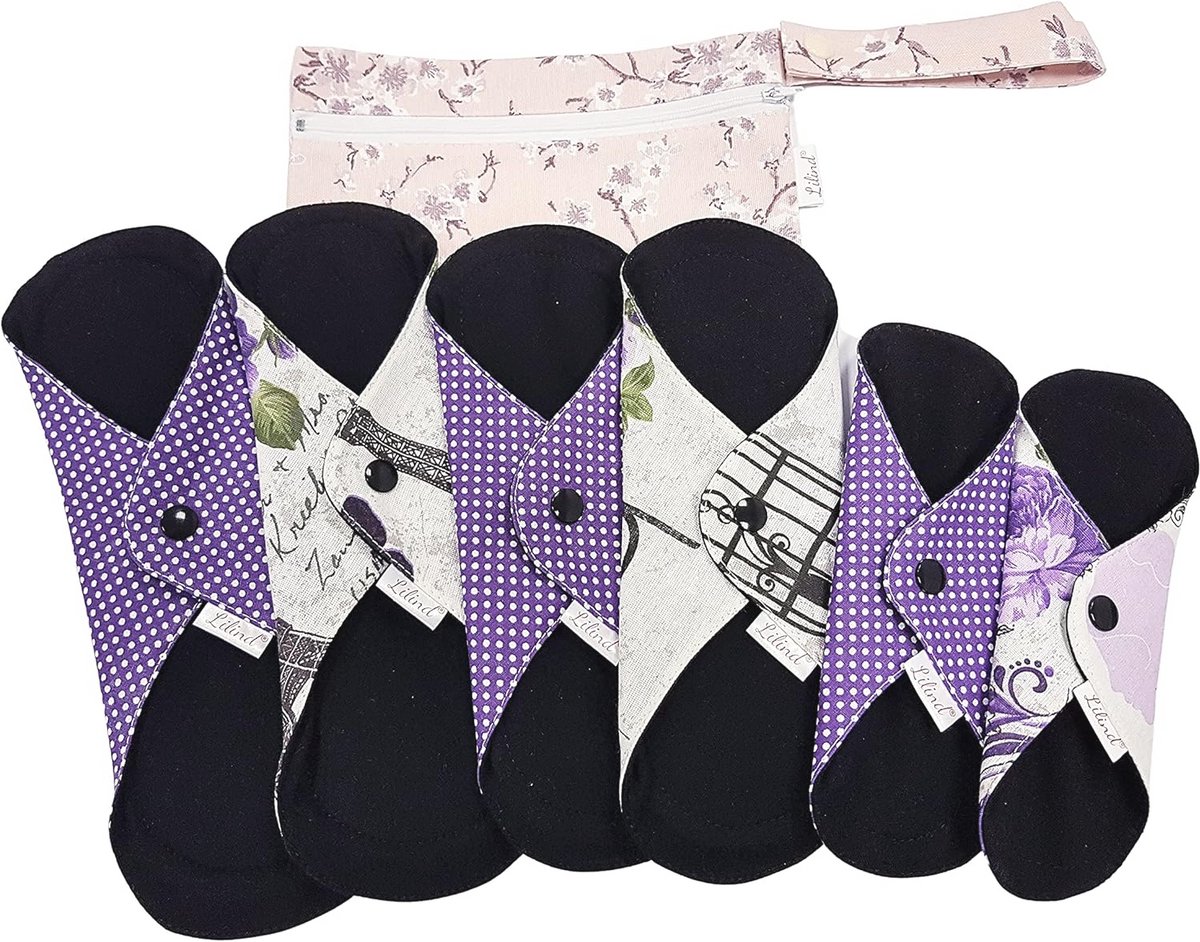 Herbruikbare Organische Doek Pads Set - 6 Stuks - Waterdicht en Wasbaar - Katoenen Menstruatie Pads met Gratis Natte Zak