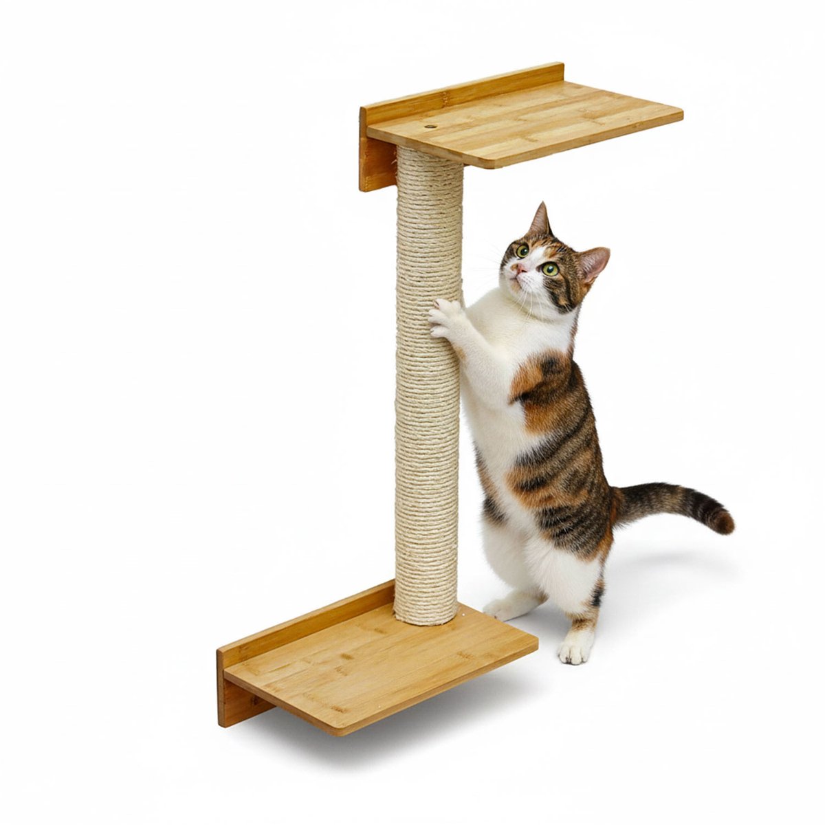 71 cm Wandkrabpaal met 2 Bamboe Planken - Katten Klimboom van Sisal - Krabpaal met Muurbevestiging