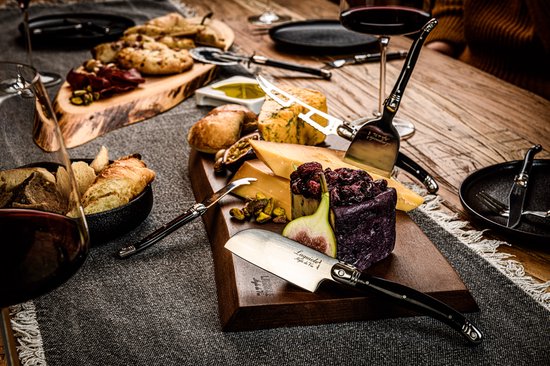 Laguiole Style de Vie - Line Premium - Coffret de couteaux à fromage 5 pièces avec plateau de service