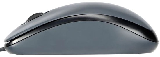 Souris Logitech M90 filaire grise, vue de côté.